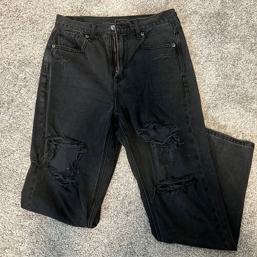 American Eagle black destroyed 4 mom jeans